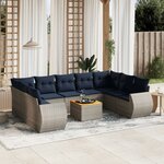 vidaXL Salon de jardin 10 Pièces avec coussins gris résine tressée