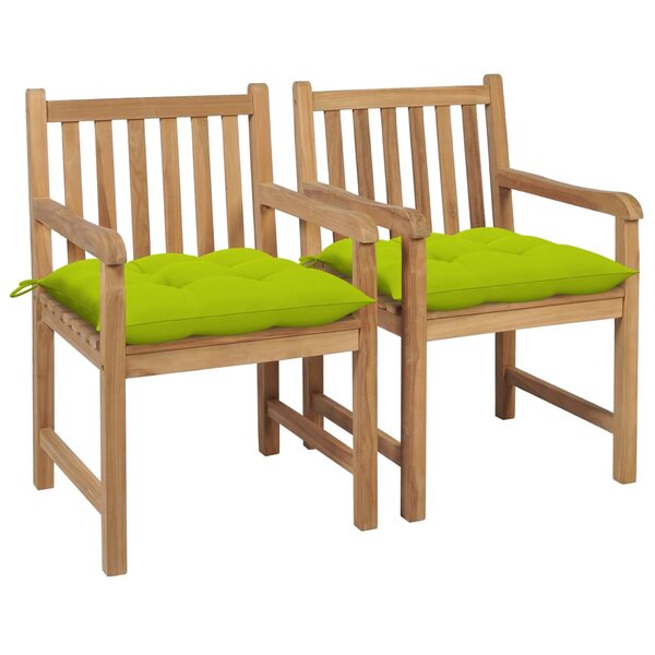 vidaXL Chaises de jardin lot de 2 avec coussins vert vif Teck massif