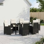 vidaXL Ensemble de repas extérieur 7 pc Noir et blanc crème polyrotin
