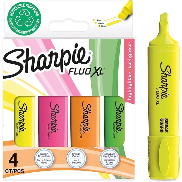 Surligneur FLUO XL  blister de 4  assorti SHARPIE