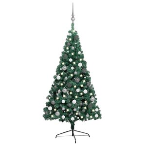 vidaXL Demi-arbre de Noël artificiel pré-éclairé et boules vert 240 cm
