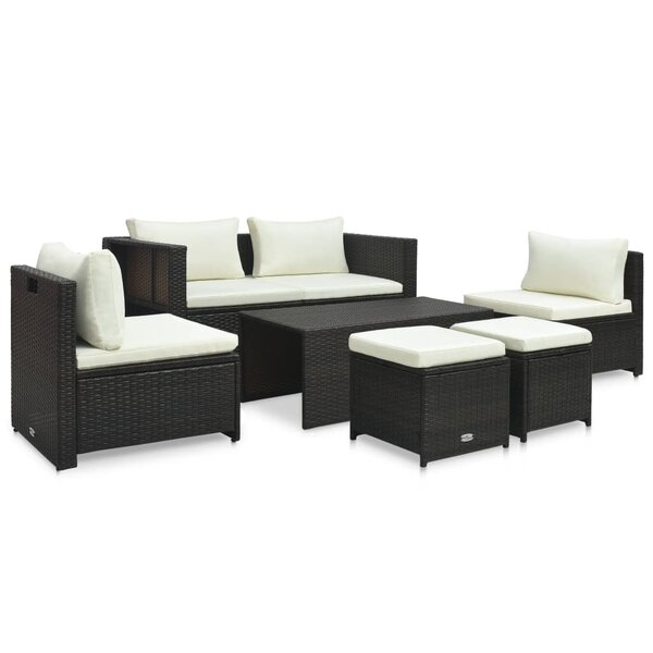 Salon de jardin meuble d'extérieur ensemble de mobilier 6 pièces avec coussins résine tressée marron 02_0016883