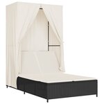vidaXL Chaise longue double avec toit et rideaux noir résine tressée