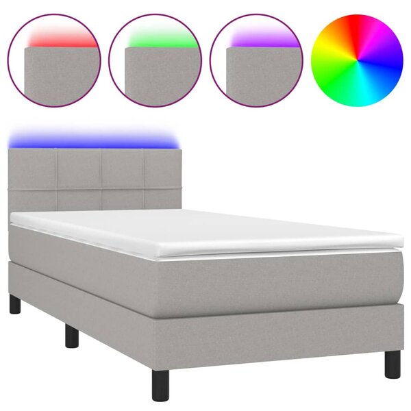 vidaXL Sommier à lattes de lit avec matelas et LED Gris clair 90x190cm