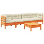 vidaXL Salon de jardin 5 Pièces avec coussins cire marron bois pin massif