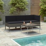 vidaXL Salon de jardin 3 Pièces avec coussins Résine tressée Gris