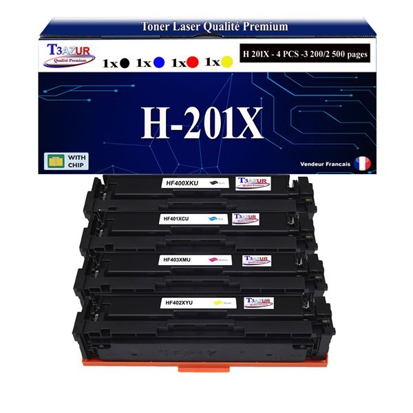 T3AZUR -4x Toners compatibles avec CF400X CF401X CF402X CF403X 201X pour HP Color LaserJet Pro M252dw M252n