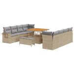 vidaXL Set de jardin 11 pièces avec coussins beige en poly rotin