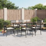 vidaXL Ensemble à manger de jardin coussins 7Pièces Noir Résine tressée