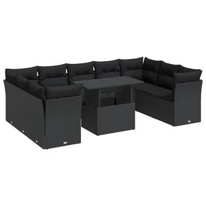 vidaXL Salon de jardin 10 Pièces avec coussins noir résine tressée