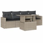 vidaXL Salon de jardin 5 Pièces avec coussins gris clair résine tressée