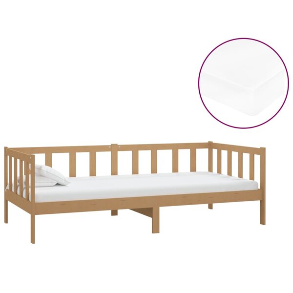 vidaXL Lit de repos et matelas 90x200cm Marron miel Bois de pin massif