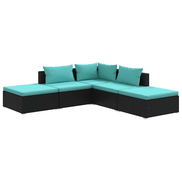 vidaXL Salon de jardin 5 Pièces avec coussins Résine tressée Noir