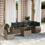 vidaXL Salon de jardin avec coussins 7 Pièces gris résine tressée