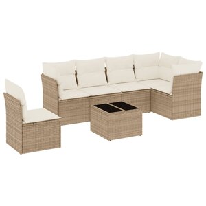 vidaXL Salon de jardin avec coussins 7 Pièces beige résine tressée