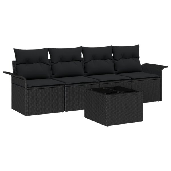 vidaXL Salon de jardin 5 pièces avec coussins en poly rotin noir