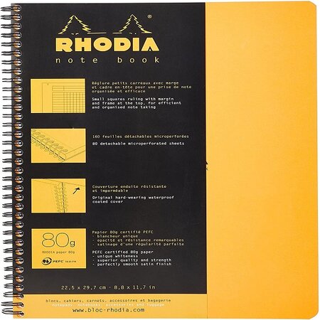 Rhodia Cahier à Spirale (Reliure Intégrale) Notebook Orange - A4+ - Petits Carreaux - 160 pages Détachables