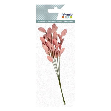 Branche de feuilles rose 17 cm