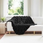 vidaXL Couverture en Fourrure de Lapin Synthétique Noir 130 x 150 cm