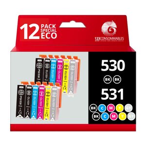 Pack compatible Canon PGI-530  CLI-531  12 cartouches
