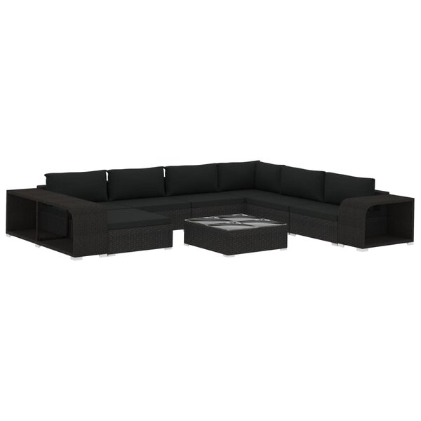 vidaXL Salon de jardin 10 Pièces avec coussins Résine tressée Noir
