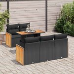 vidaXL Salon de jardin 6 Pièces avec coussins noir résine tressée acacia
