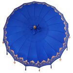 vidaXL Parasol balinais Bleu (210-220) x 260 cm Coton et bois massif