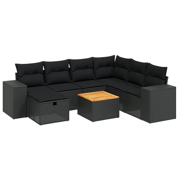 vidaXL Salon de jardin 8 Pièces avec coussins noir résine tressée