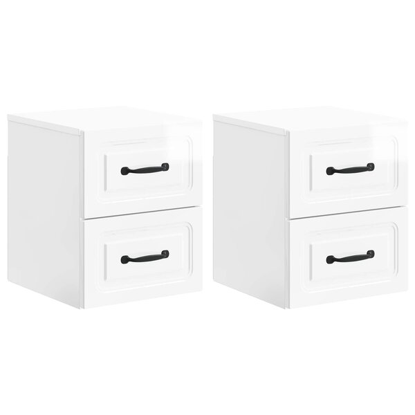 vidaXL Cabinet de chevet mural 2 Pièces Blanc brillant 34 5 x 33 x 40 cm
