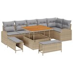 Ensemble de Canapé de Jardin vidaXL 9 pièces avec Coussins Beige Rotin Synthétique Acacia