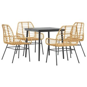 vidaXL Ensemble à manger jardin 5Pièces marron poly rotin verre