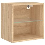 vidaXL Table de chevet murale avec lumières LED chêne sonoma