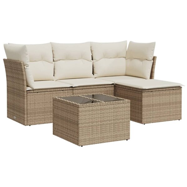 vidaXL Salon de jardin avec coussins 5 Pièces beige résine tressée