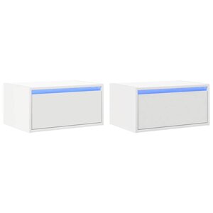 vidaXL Tables de chevet murales avec lumières LED 2 Pièces blanc