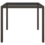 vidaXL Table de jardin 90x90x75 cm Verre trempé/résine tressée Marron