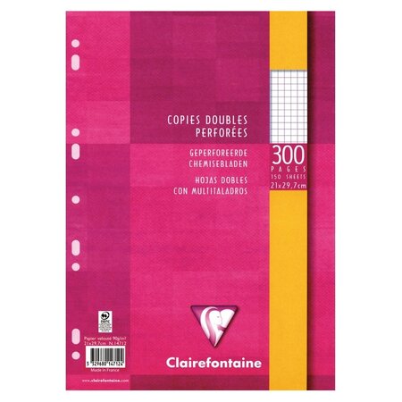 300 copies doubles perforées - petits carreaux - 90g - clairefontaine