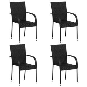 vidaXL Chaises empilables d'extérieur lot de 4 Résine tressée Noir