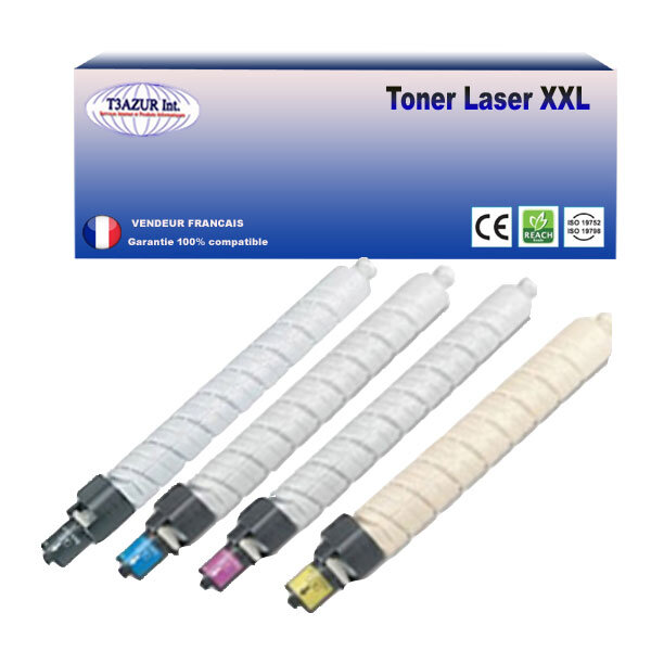 4 toner compatibles avec ricoh  aficio mpc3002  mpc3502 (noir+couleur) - t3azur