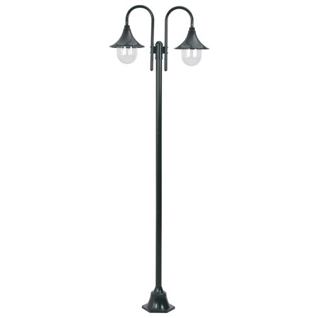 vidaXL Lampadaire de jardin E27 220cm Aluminium 2 lanternes Vert foncé