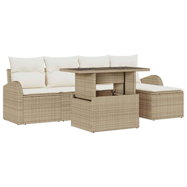 vidaXL Ensemble de canapé de jardin 6 pc Beige polyrotin