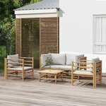 vidaXL Salon de jardin 5 Pièces avec coussins gris clair bambou