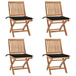 vidaXL Chaises pliables de jardin avec coussins lot de 4 Teck solide