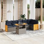 vidaXL Salon de jardin 7 Pièces avec coussins gris résine tressée
