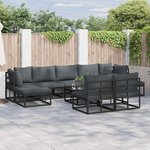vidaXL Ensemble de canapé de jardin avec coussin 10 Pièces Noir Aluminium