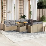 vidaXL Salon de jardin avec coussins 10 Pièces beige résine tressée