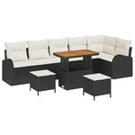 vidaXL Set de canapé de jardin 9 pièces avec coussins en rotin poly noir et acacia.