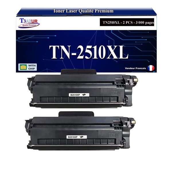 T3AZUR - 2xToners compatibles avec Brother DCP-L2627DWXL L2660DW L2665DW TN2510 TN2510XL