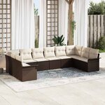 vidaXL Ensemble de canapé de jardin 10 Pièces Marron Poly rotin