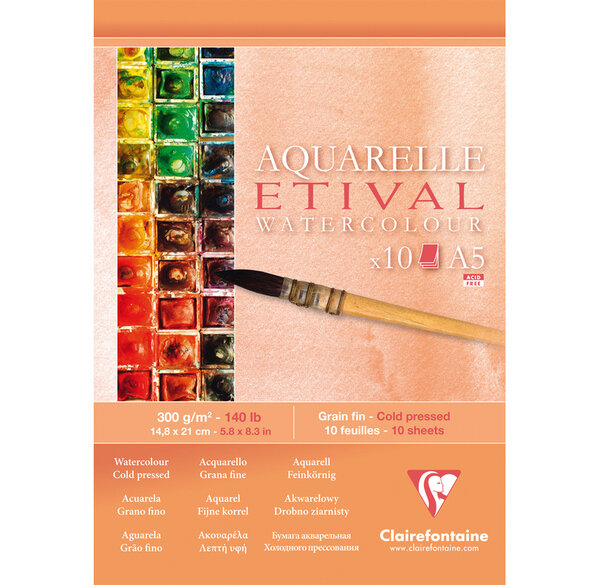 Bloc encollé A5 Etival Grain fin 300g 10 feuilles CLAIREFONTAINE