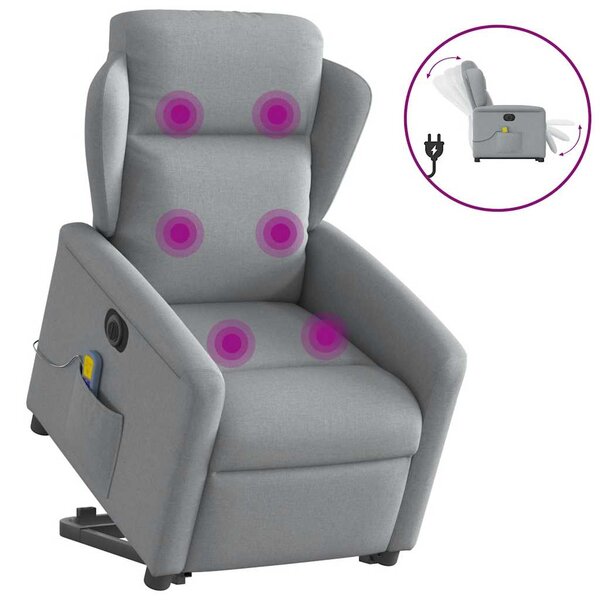 vidaXL Fauteuil inclinable de massage électrique Gris clair Tissu